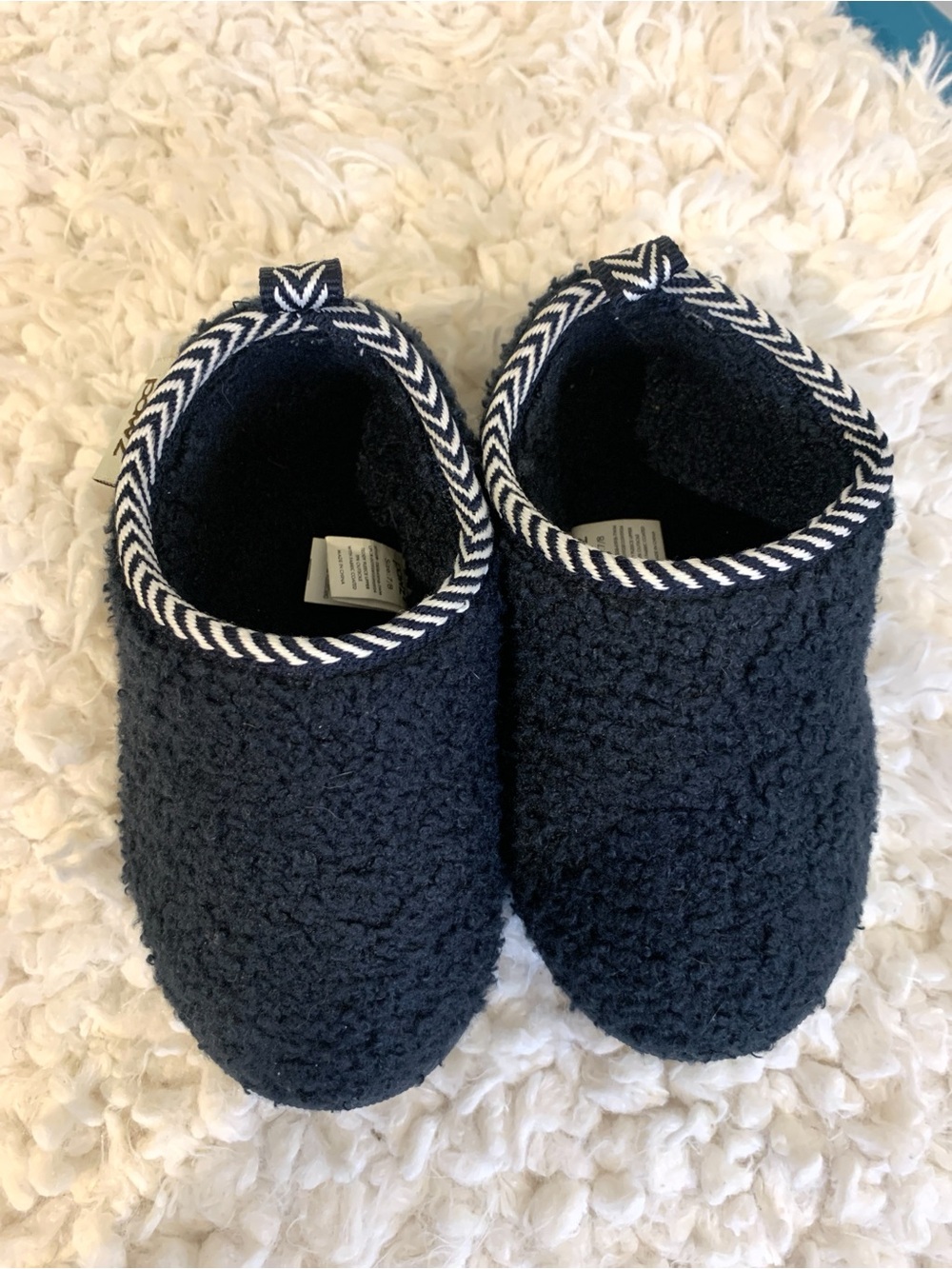 PAWZ Kids Unisex Navy Blue Cozy Teddy Fleece Moccasin Slippers 7/8